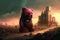 post-apocalyptic world where the remnants of society are being overrun by giant, animated gummy bears illustration generative ai