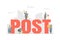 Post Big Word with Postmen in Uniform Delivering Parcels and Letters, Express Delivery Service Vector Illustration