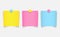 Post it colorful paper and pin vector illustration design.Yellow,pink,blue notepad pin on board for reminder worker at office.