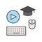 Post graduate course online learning icon concept, mouse, video