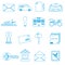 Post and mail blue outline icons set