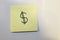 Post-it note with a dollar sign drawn