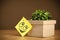 Post-it note with smiley face sticked on flowerpot