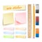 Post Note Sticker Vector. Set. Memory Pads Colorful. Office Color Post Sticks. Eraser, Pencil, Measuring Ruler