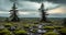 Post-nuclear Wilderness. Landscape transformed by nuclear fallout, featuring mutated flora