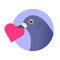 A post pigeon with an red heart in the beak.