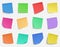 Post it pin note. Paper memo notes, sticky business remind paper sheets, colorful sticker notes vector isolated icons