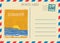 Postacrd summer vintage sunset ocean. Vacation travel design card with postage stamp. Vector illustration isolated