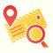 Postage mail tracking line icon. Location map pin with envelope and magnifier. Postal service vector design concept