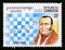 Postage stamp Cambodia 1994. Portrait Louis Charles Mahe de La Bourdonnais and chess board