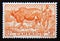 Postage stamp Cameroon, 1946. Zebu Bos primigenius indicus cow, Herdsman