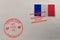 Postage stamp envelope with France flag and Valentines Day stamps, vector