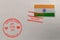 Postage stamp envelope with India flag and Valentines Day stamps, vector
