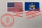 Postage stamp envelope with New York and USA flag and 4-th July stamps, vector