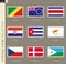 Postage stamp with flag, collection of 9 flag