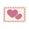 Postage stamp with hearts for valentines day. Romantic postage mail mark. Vector Icon Illustration in flat cartoon style.