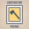 Postage stamp icons of silhouettes of construction tools. Axe