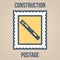 Postage stamp icons of silhouettes of construction tools. Building level