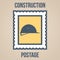 Postage stamp icons of silhouettes of construction tools. Construction helmet