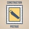 Postage stamp icons of silhouettes of construction tools. Hacksaw