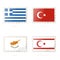 Postage stamp with the image of Greece, Turkey, Cyprus, Northern Cyprus flag