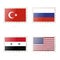 Postage stamp with the image of Turkey, Russia, Syria, USA flag