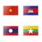 Postage stamp with the image of Vietnam, Cambodia, Laos, Myanmar flag