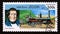 Postage stamp Laos 1997. Robert Stephenson, Long Boiler Express steam locomotive