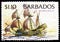 Postage stamp printed in Barbados shows William and John, 1627, Ships Definitives serie, 1.10 - Barbadian dollar, circa 1996