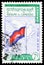 Postage stamp printed in Cambodia shows Cambodian Flag and Dove, Peace propaganda serie, circa 1960