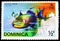 Postage stamp printed in Dominica shows Boomerang Triggerfish (Balistes bursa), Fish serie, circa 1975