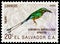 Postage stamp printed in El Salvador shows Turquoise-browed Motmot (Eumomota superciliosa), 20 c - Salvadoran centavo, Fauna serie