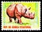 Postage stamp printed in Equatorial Guinea shows Sumatran Rhinoceros Dicerorhinus sumatrensis, Endangered Animals serie, circa