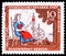 Postage stamp printed in Germany shows Frau Holle at spinning wheel, Welfare: Stories of the Brothers Grimm series I serie,