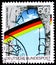 Postage stamp printed in Germany shows National colours spanning breach in the Berlin Wall, serie, circa 1990