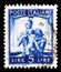 Postage stamp printed in Italy shows Pair with girls and scales of justice, Democracy serie, circa 1947