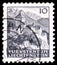 Postage stamp printed in Liechtenstein shows Vaduz, Landscapes and Castles serie, circa 1943