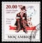 Postage stamp printed in Mozambique devoted to 120th Anniversary of Charlie Chaplin, A Dog\'s Life, 20 MTn - Mozambican metical,