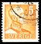 Postage stamp printed in Sweden shows King Gustav V, serie, circa 1948