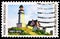 Postage stamp printed in United States shows 150 Years Maine Statehood, Lighthouse at Two Lights by Edward Hopper, Statehood Maine