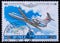 Postage stamp printed in the USSR in 1979. Three-engine passenger aircraft Yak-42. Aviation and aircraft industry. Canceled stamp