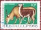 Postage stamp printed in the USSR with the image and inscription in Russian `Askania-Nova Nature Reserve. Canna. Guanaco`