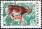 Postage stamp printed in the USSR with the image and inscription in Russian `Belovezhskaya Pushcha. Deer`