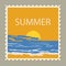 Postage stamp summer vacation Sunset ocean sea. Retro vintage design vector illustration isolated