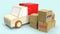 Postal boxes and wood van truck 3d rendering for delivery content