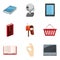 Postal business icons set, cartoon style