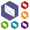Postal letter icons vector hexahedron