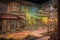 postapocalyptic wasteland, with colorful murals depicting a better world