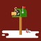 Postbox and bird for christmas winter theme poster flat style