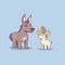 Postcard baby animal gives a flower to mom. illustrative minimalistic image.